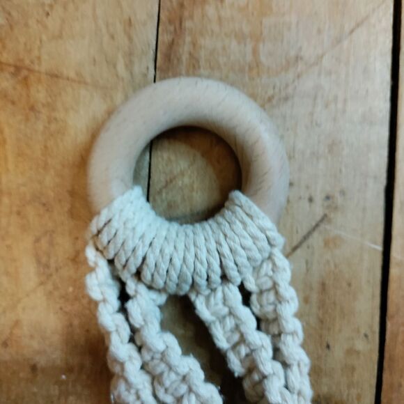 Baby teething ring pacifier clip handmade handwoven cream wooden ring new - Picture 2 of 7
